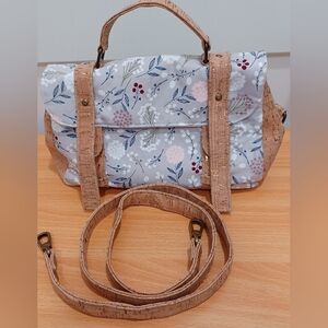 CORK, floral fabric, ECO FRIENDLY bag with carry handles or Strap.
